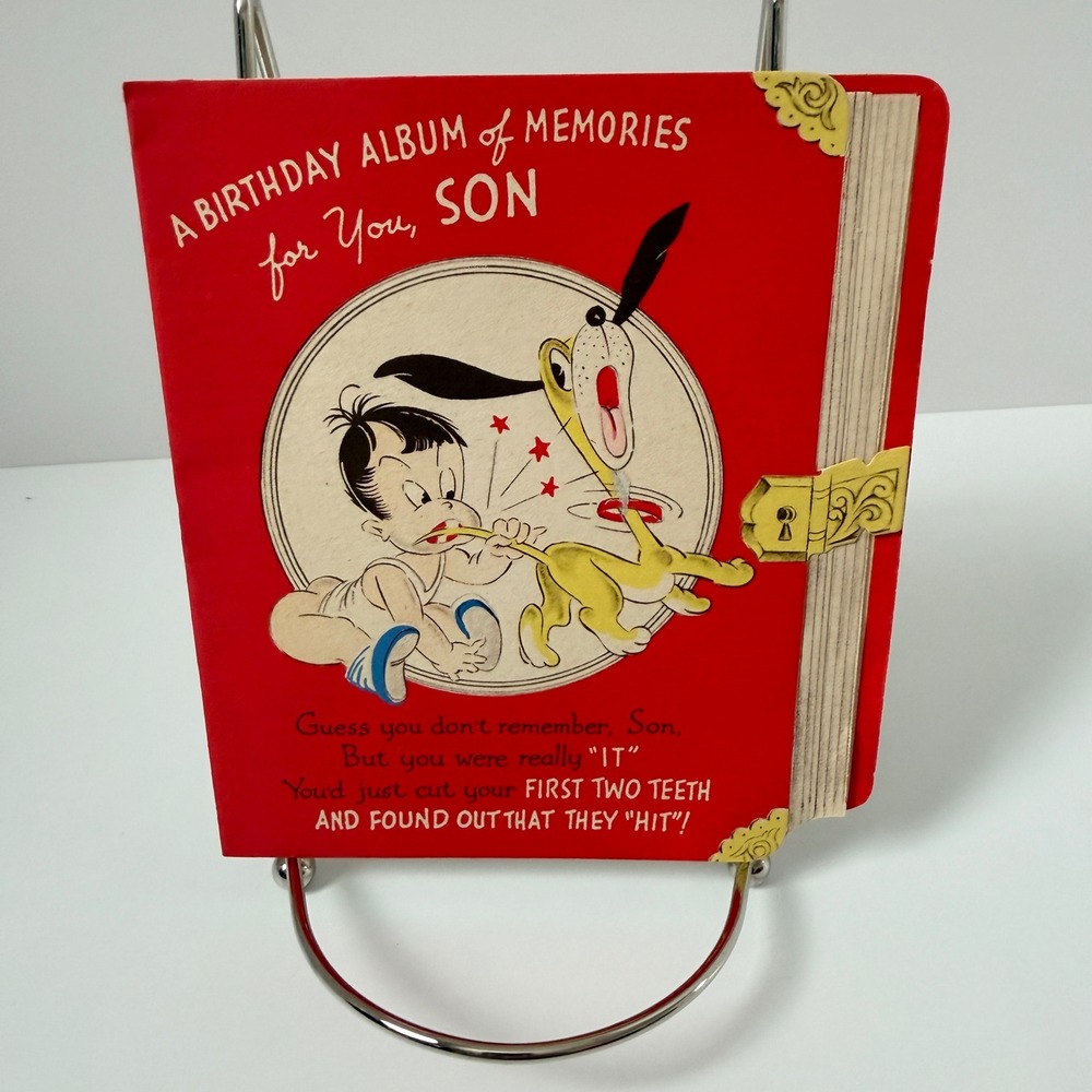 Vintage 1950s Birthday Memory Book‎ Greeting Card for Son Mid Century Used